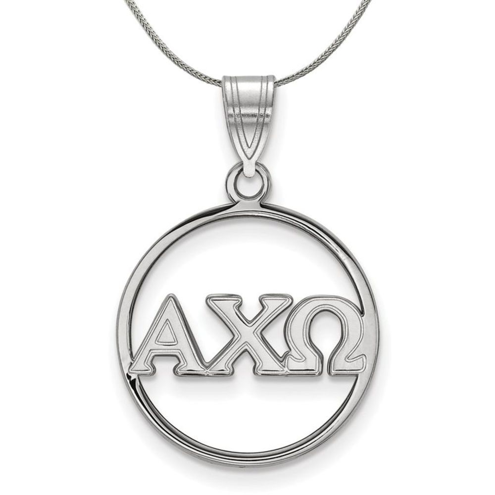 Sterling Silver Alpha Chi Omega Large Circle Greek Necklace - 16 Inch